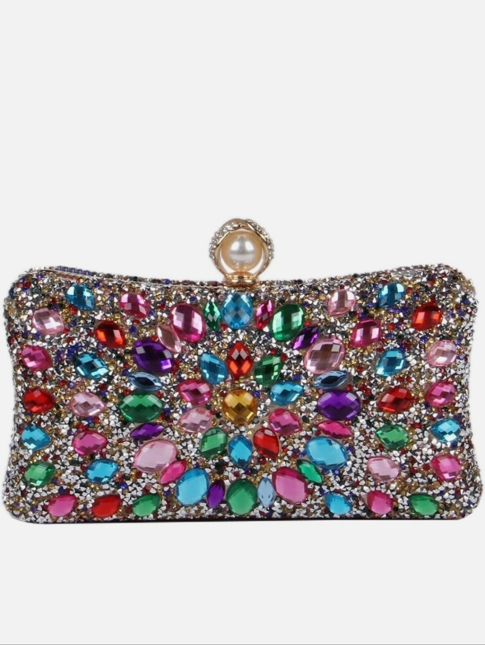 Women Rhinestone Evening Bag MultiColored Dazzling Crystal Clutch Gold - Picture 4 of 6